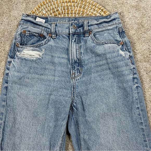 American Eagle Strigid Ripped Highest Waist Rise Baggy Straight Jeans 0 Short - Picture 4 of 15